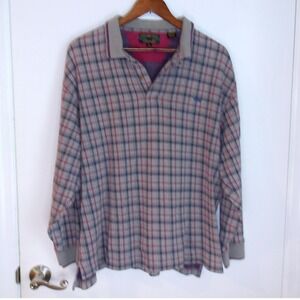Alexander Julian Plaid Long Sleeve Polo Shirt Collared Top‎ Mens Size XL /#6180